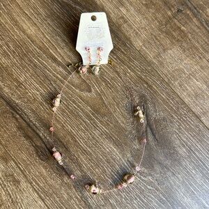 Pink Floral Necklace and Earrings